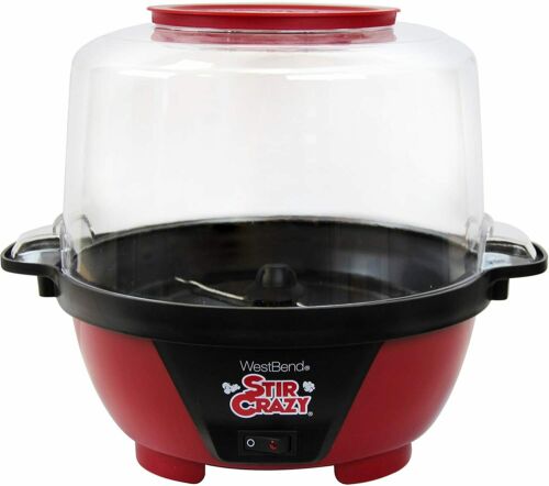 Electric Popcorn Machine, Home Use 6 Quart/24 Cup Stirring Popcorn Maker with Vented Serving Lid, Non-Sticking Coating, Stainless Steel Rod, Side